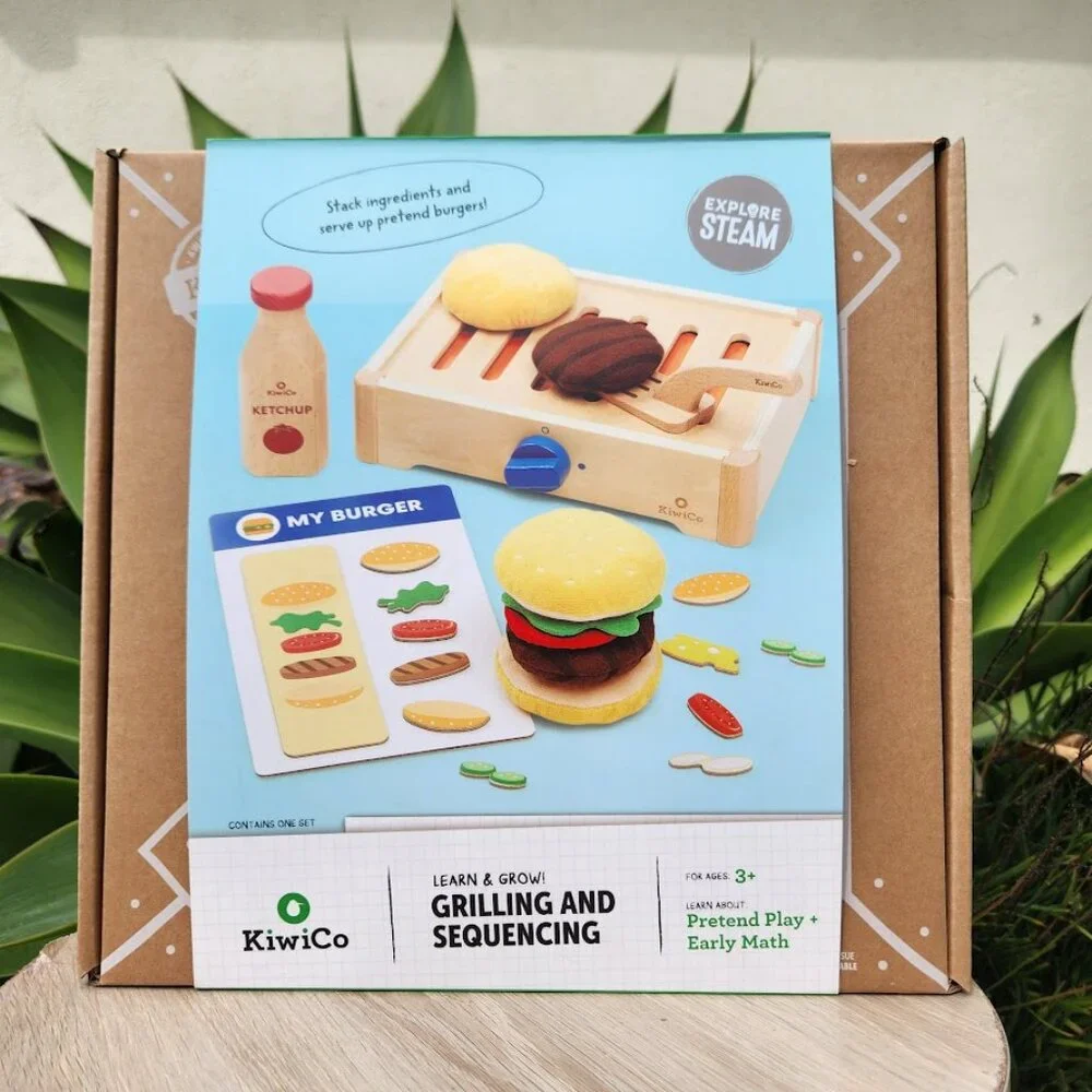 NEW KiwiCo Kiwi Co. Crate Build-a-Burger Grill Grilling Burger Kit Sequencing Pr